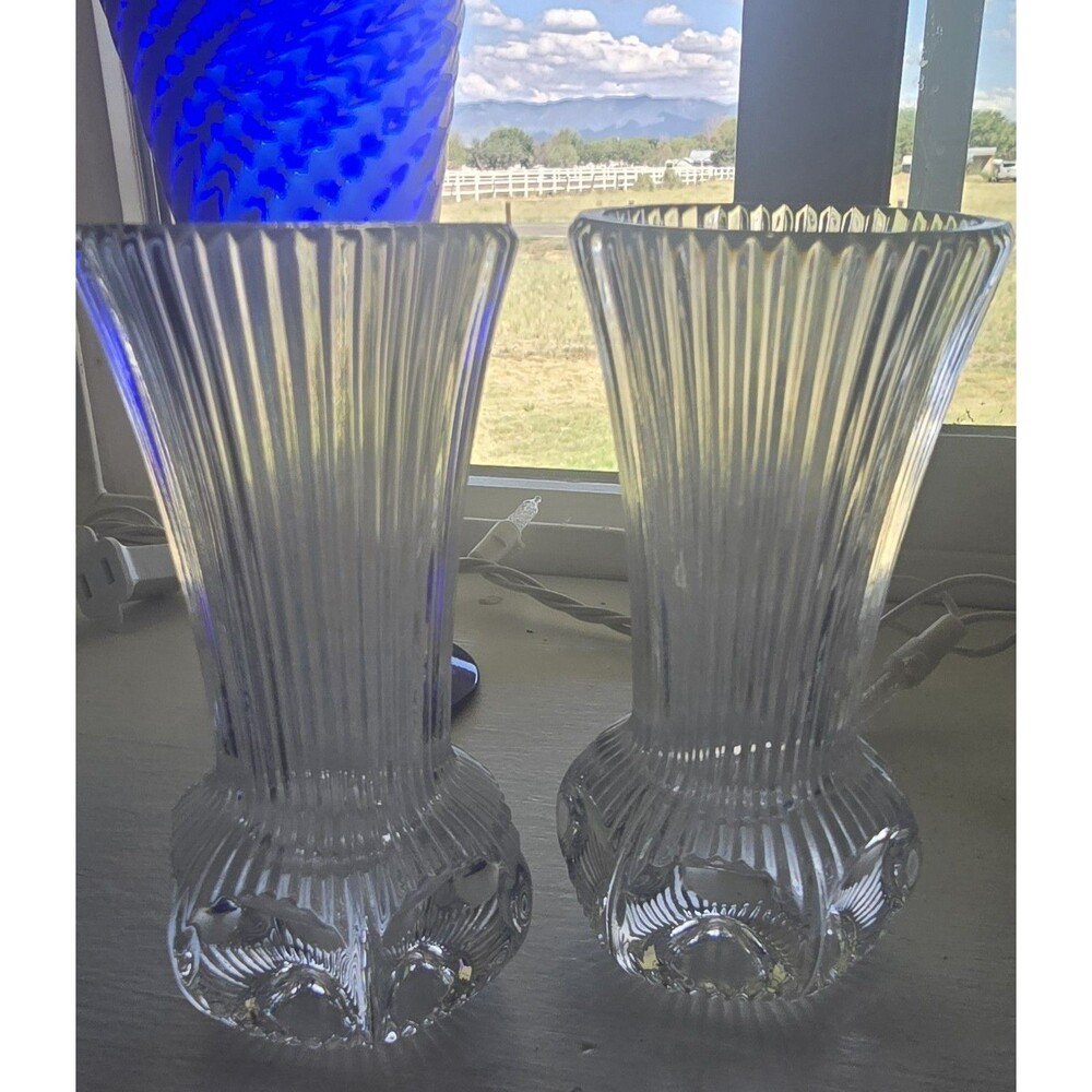 2 ~ VINTAGE FOSTORIA THUMBPRINT CRYSTAL BUD VASE IN MELISSA PATTERN